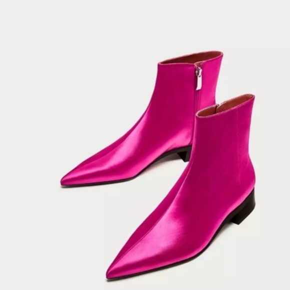 Zara | Shoes | Zara Fuchsia Hot Pink Satin Pointed Toe Ankle Boot | Poshmark